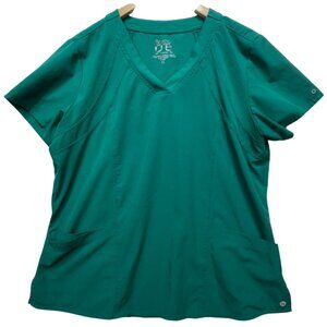 Barco One Women's V-Neck Scrub Top Short Sleeve Sz XL Teal Green Stretch Pockets